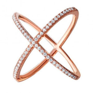 Element Shine Jewelry - 925 Sterling Silver Rose Gold 4 Way CZ "X" Ring Element Shine Jewelry - 925 Sterling Silver Rose Gold 4 Way CZ "X" Ring
